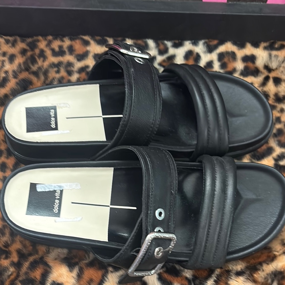 Dolce Vita Black Leather Slide Sandals